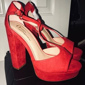 Red suede heels